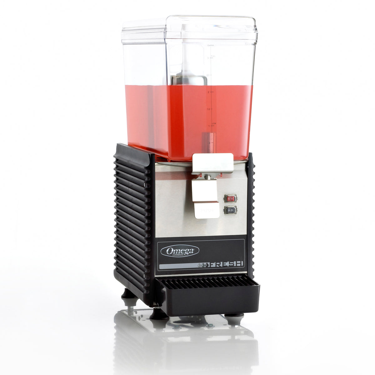 Omega OSD10 Fresh Single Chamber 3-Gallon Bowl Drink Dispenser, in Black/Stainless Steel