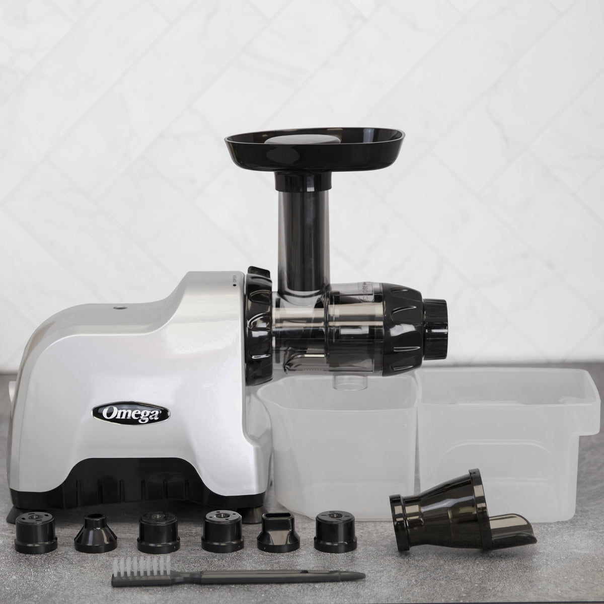 Omega CNC80 Cold Press Masticating Juicer and Nutrition System, Compact Juicer with 3-Stage Auger, in Silver (CNC80S)