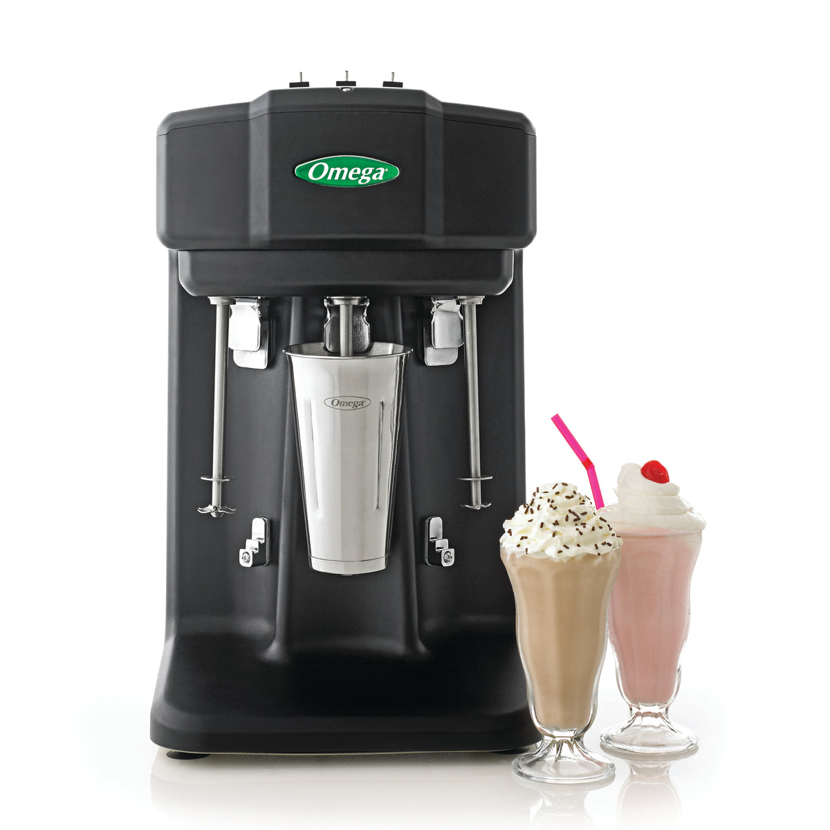Omega M1000 Triple Spindle Milkshake Maker with (3) 28oz Stainless Steel Blending Cups, in Black (M3000)
