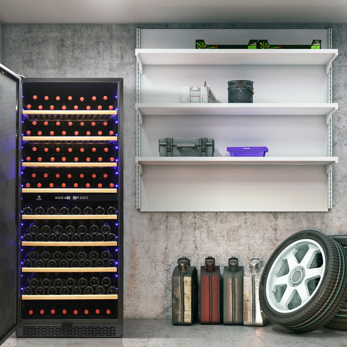 Vinotemp EL-300GFEB Garage Dual-Zone Large Capacity Wine Cooler, Left Hinge, 300 Bottle Capacity, in Black (EL-300GFEB-L)