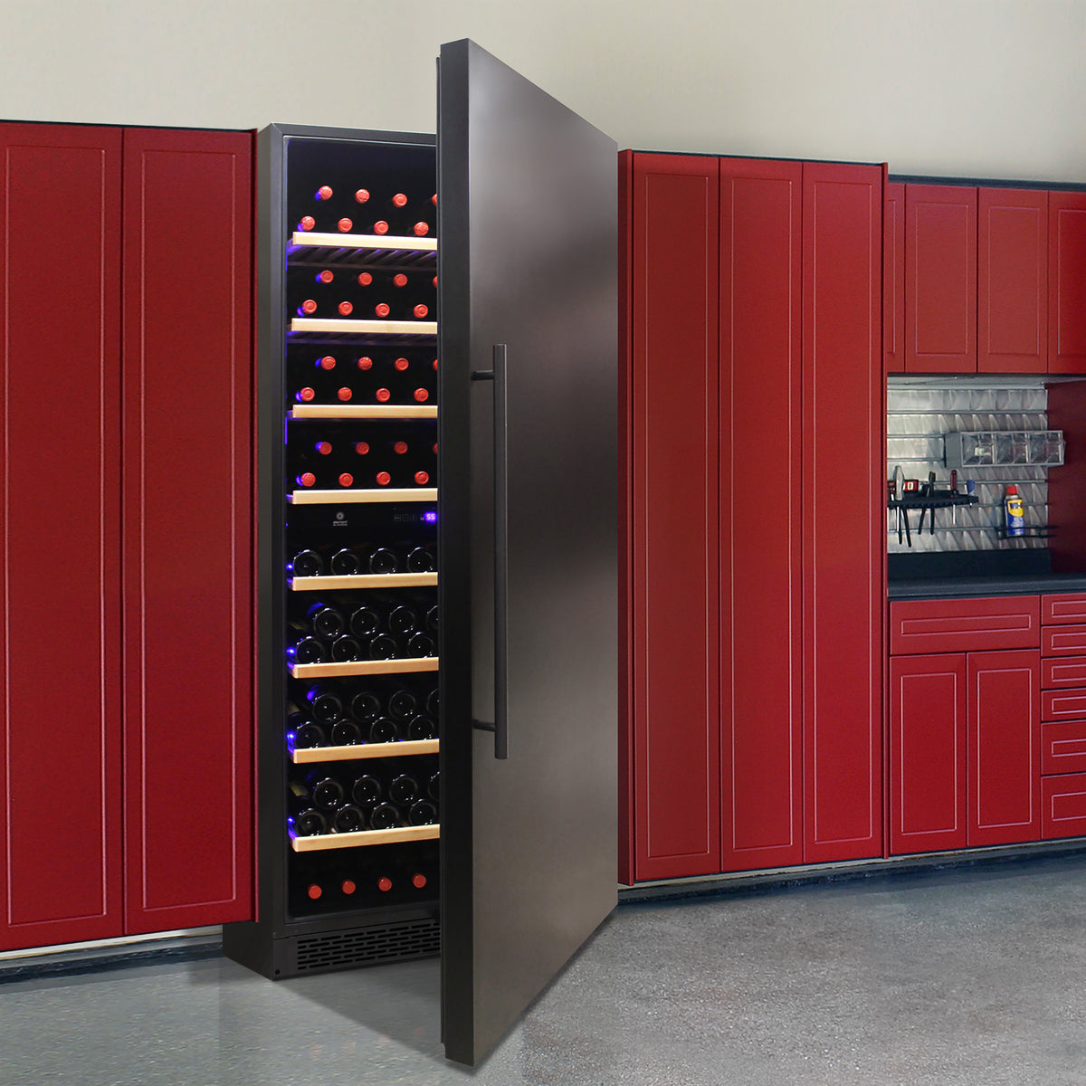 Vinotemp EL-300GFEB Garage Dual-Zone Large Capacity Wine Cooler, 300 Bottle Capacity, in Black