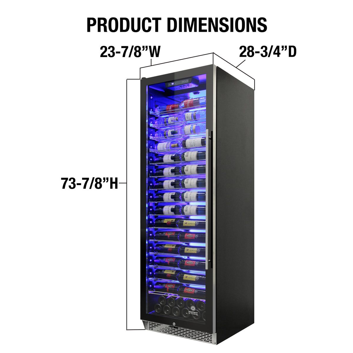 Vinotemp EL-168COMM Backlit Series Commercial 168 Single-Zone Wine Cooler, Left Hinge, 141 Bottle Capacity, in Black (EL-168COMM-L)