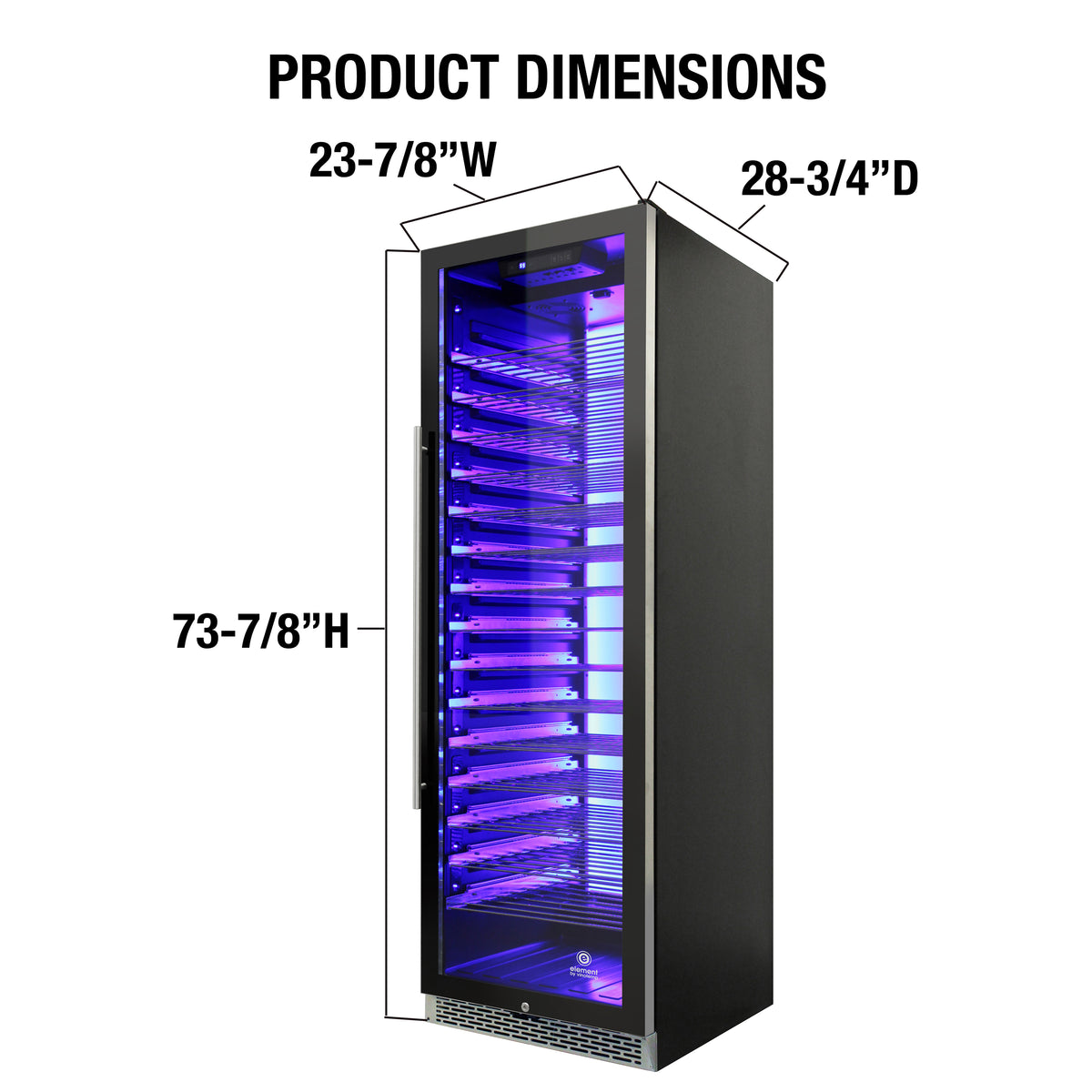 Vinotemp EL-168COMM Backlit Series Commercial 168 Single-Zone Wine Cooler, Right Hinge, 141 Bottle Capacity, in Black