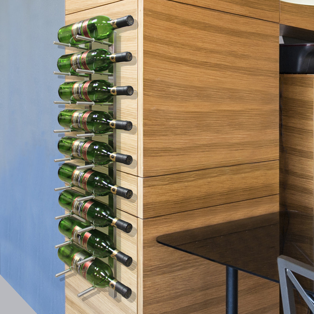 Vinotemp EP-PEGWALL9 Epicureanist Modern Peg Wine Rack, 9 Bottle Capacity, in Stainless Steel (EP-PEGWALL9S)