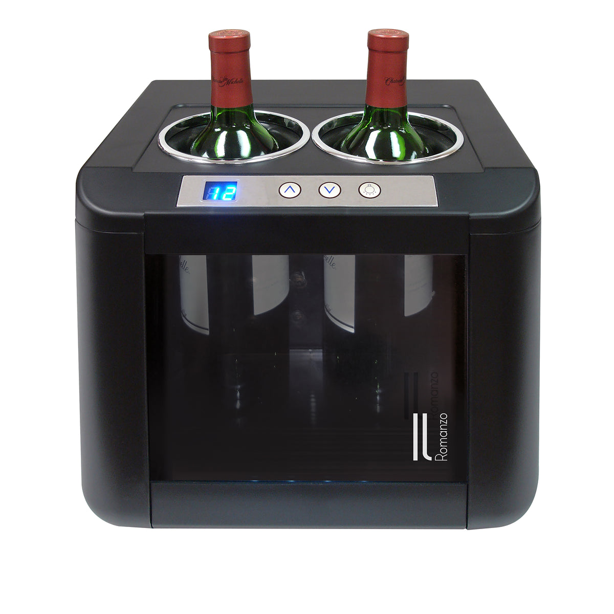 Vinotemp IL-OW002 Il Romanzo Series Single-Zone Open Display Thermoelectric Wine Cooler, 2 Bottle Capacity, in Black