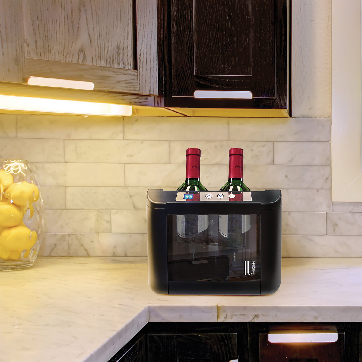 Vinotemp IL-OW002 Il Romanzo Series Single-Zone Open Display Thermoelectric Wine Cooler, 2 Bottle Capacity, in Black