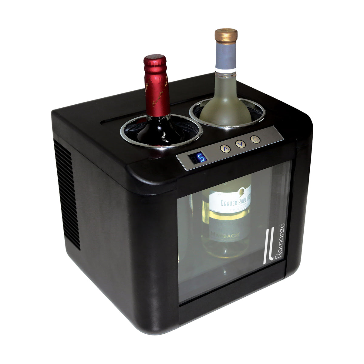 Vinotemp IL-OW002 Il Romanzo Series Single-Zone Open Display Thermoelectric Wine Cooler, 2 Bottle Capacity, in Black