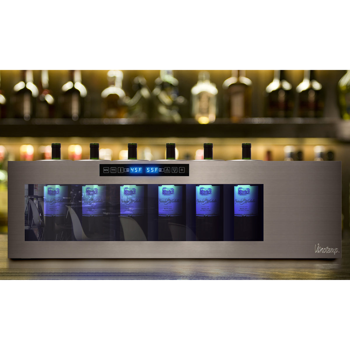 Vinotemp Il Romanzo Series Dual-Zone Open Display Wine Cooler, 6 Bottle Capacity, in Stainless Steel (IL-OW006-2Z)