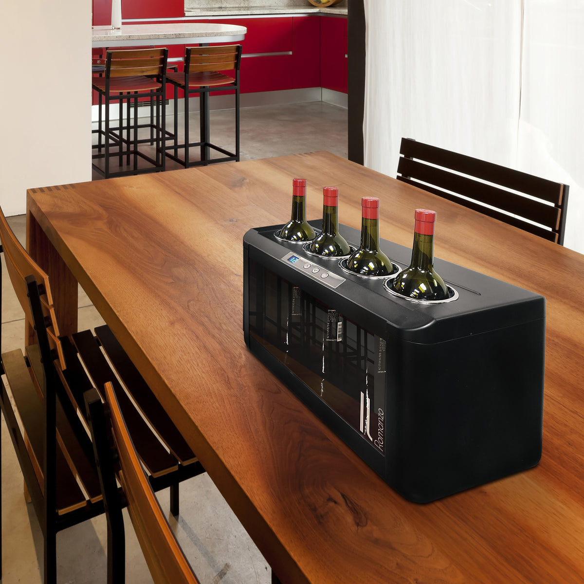 Vinotemp IL-OW004 Il Romanzo Series Single-Zone Open Display Thermoelectric Wine Cooler, 4 Bottle Capacity, in Black