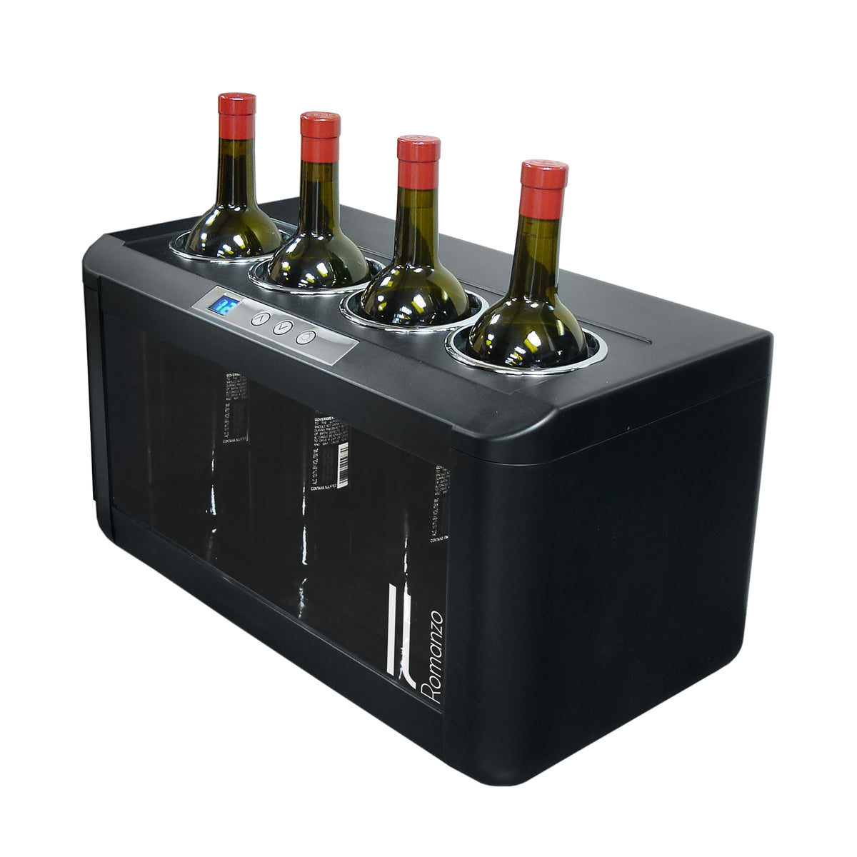 Vinotemp IL-OW004 Il Romanzo Series Single-Zone Open Display Thermoelectric Wine Cooler, 4 Bottle Capacity, in Black