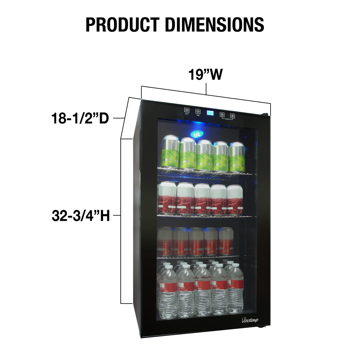 Vinotemp VT-BC34-TS Butler Series Beverage Cooler with Touch Screen Controls, 80 12 oz Can Capacity, in Black