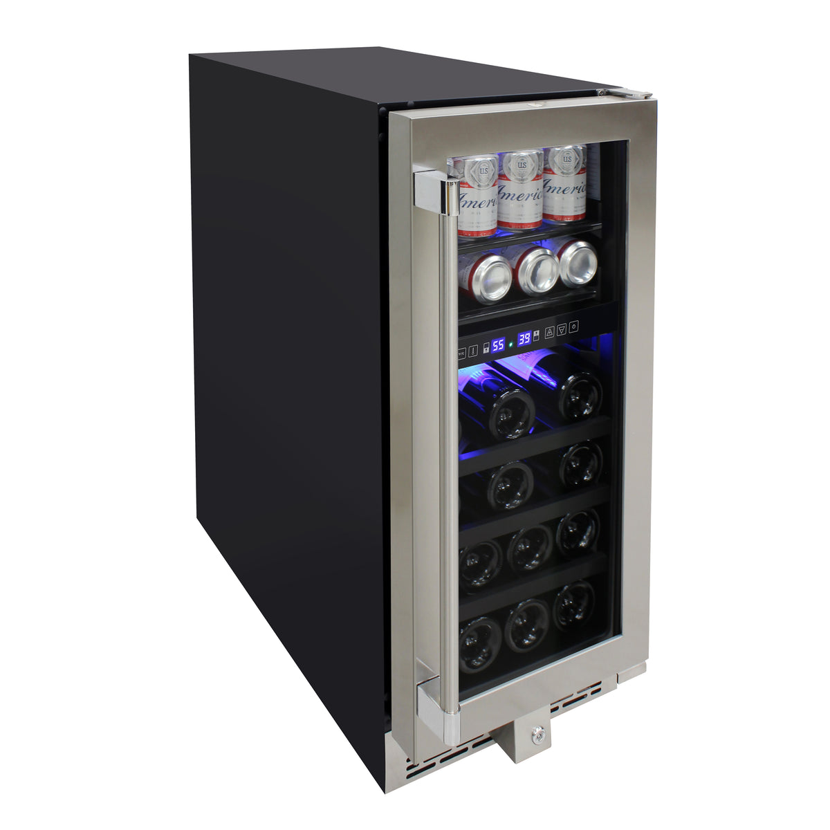 Vinotemp 15" Outdoor Dual-Zone Wine and Beverage Cooler, 19 Bottle and 35 12 oz Can Capacity, in Stainless Steel (VT-OUTDR15GD)