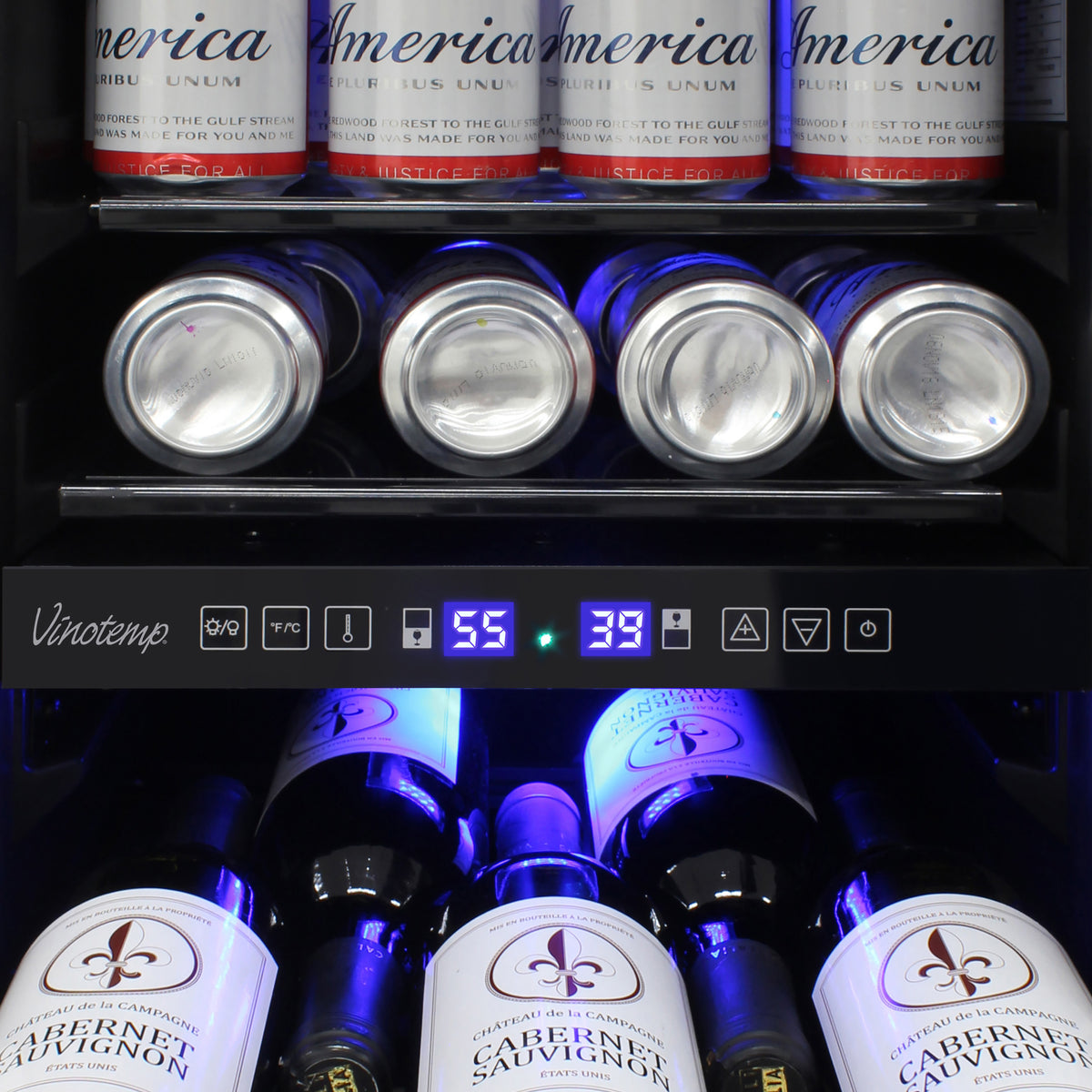 Vinotemp 15" Outdoor Dual-Zone Wine and Beverage Cooler, 19 Bottle and 35 12 oz Can Capacity, in Stainless Steel (VT-OUTDR15GD)