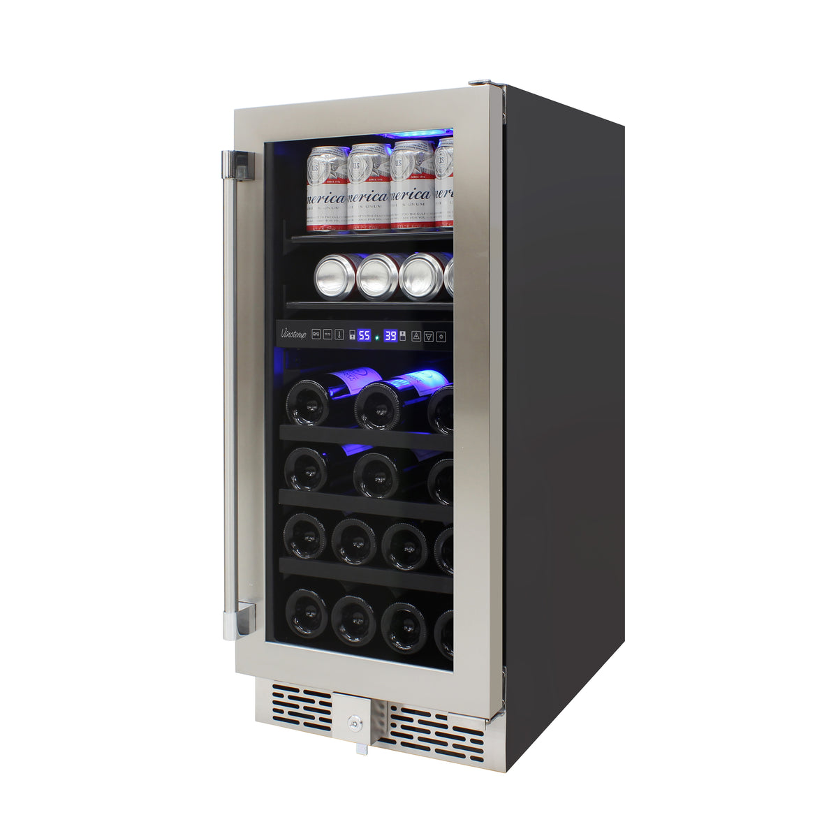 Vinotemp 15" Outdoor Dual-Zone Wine and Beverage Cooler, 19 Bottle and 35 12 oz Can Capacity, in Stainless Steel (VT-OUTDR15GD)