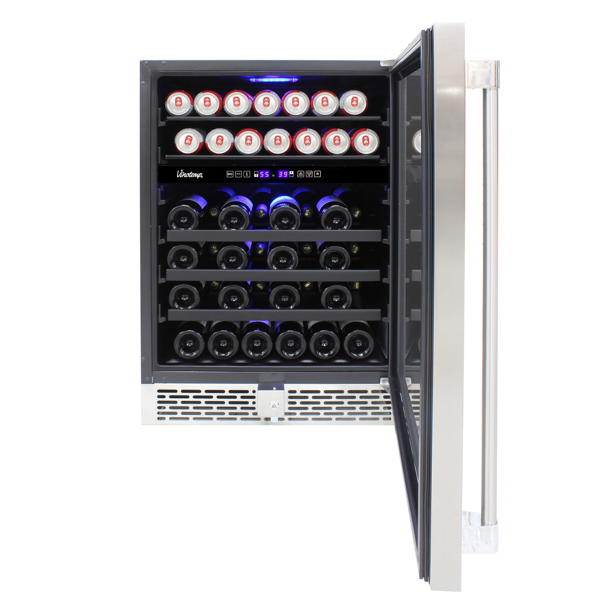 Vinotemp VT-OUTDR24GD 24" Outdoor Dual-Zone Wine and Beverage Cooler, 30 Bottle and 84 12 oz Can Capacity, in Stainless Steel