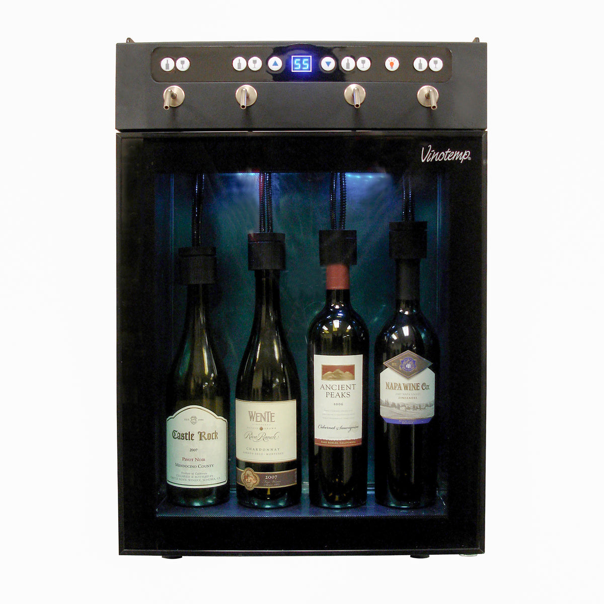 Vinotemp VT-WINEDISP4 Wine Dispenser with Push Button Controls, 4 Bottle Capacity, in Black