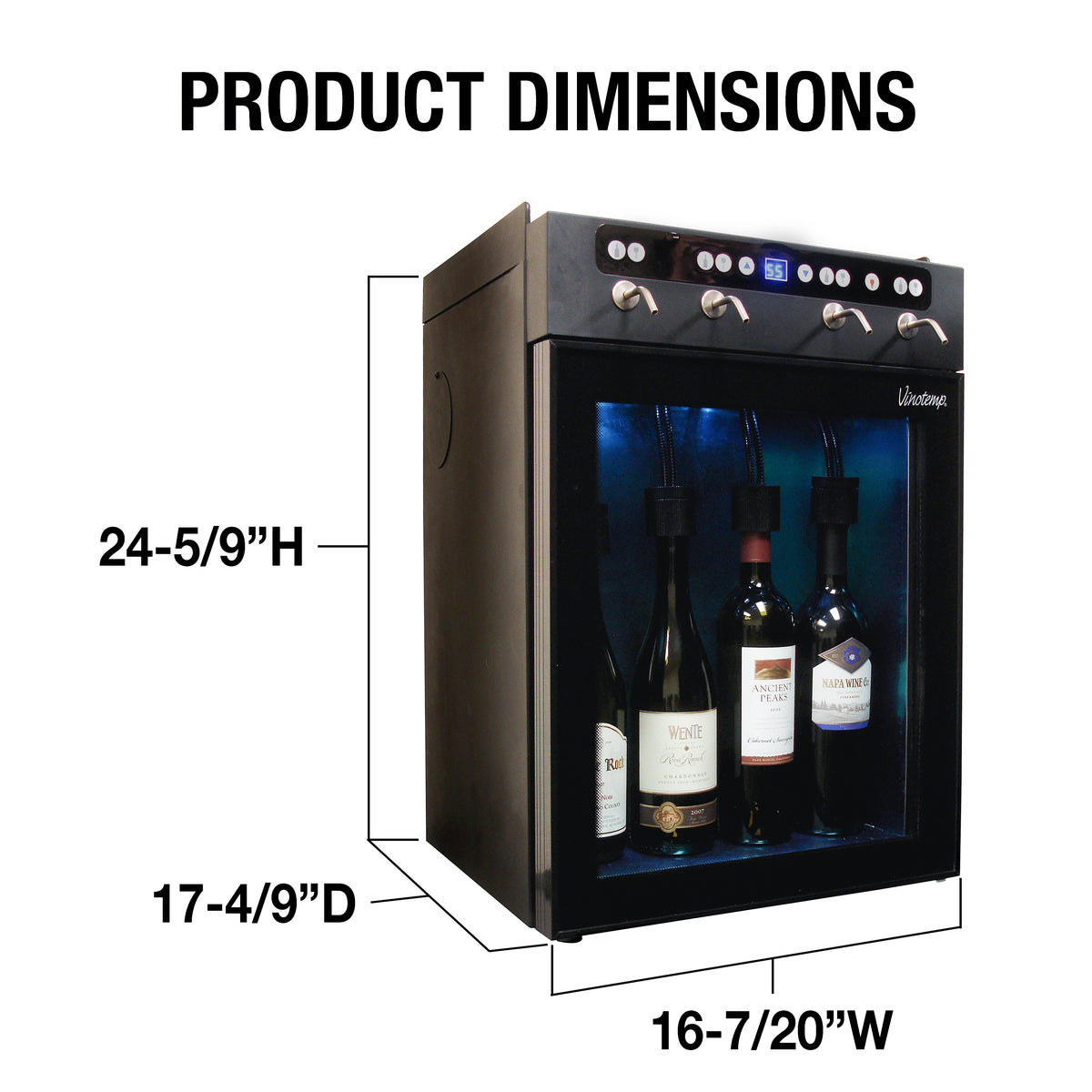 Vinotemp VT-WINEDISP4 Wine Dispenser with Push Button Controls, 4 Bottle Capacity, in Black