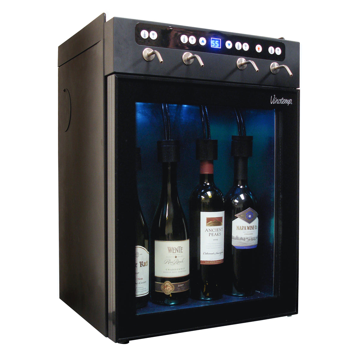 Vinotemp VT-WINEDISP4 Wine Dispenser with Push Button Controls, 4 Bottle Capacity, in Black