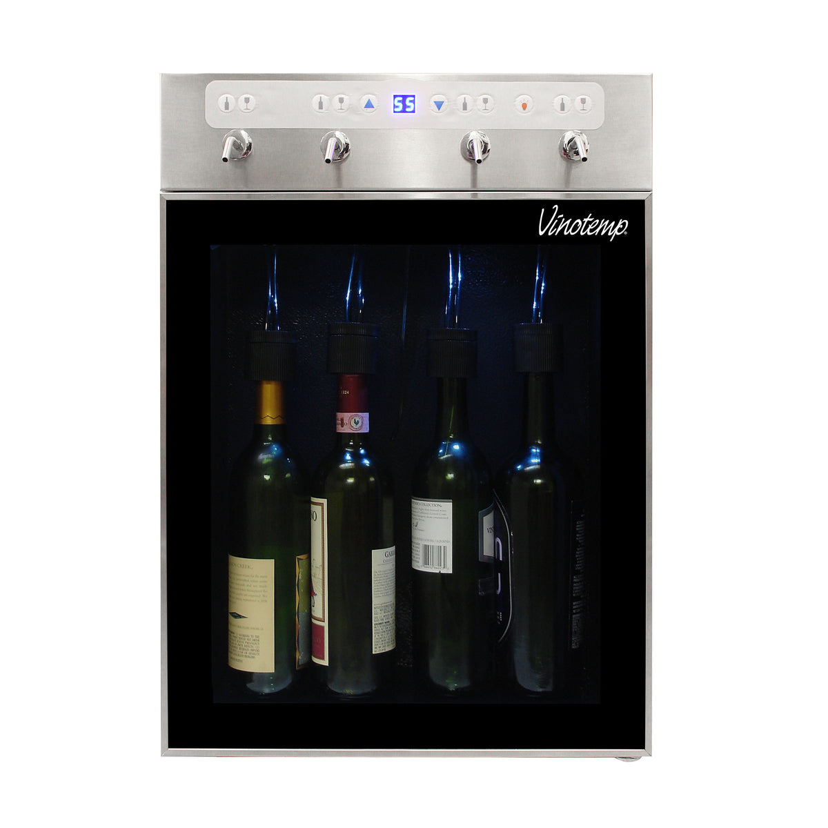 Vinotemp VT-PRWINEDIS4S WineSteward Wine Dispenser with Push Button Control, 4 Bottle Capacity, in Stainless Steel