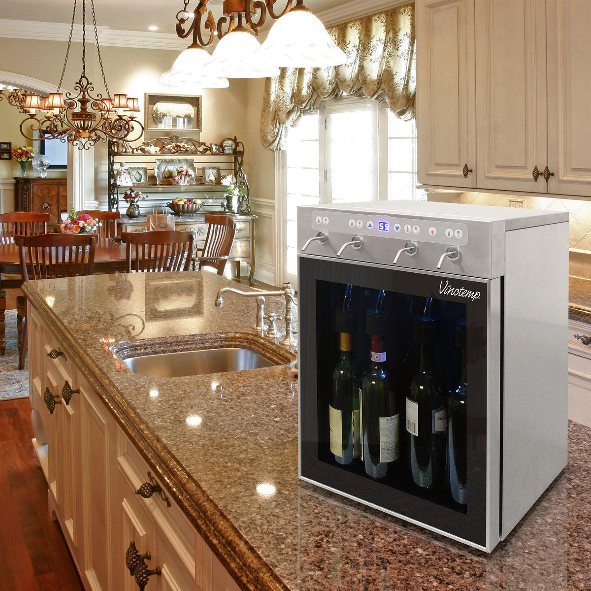 Vinotemp VT-PRWINEDIS4S WineSteward Wine Dispenser with Push Button Control, 4 Bottle Capacity, in Stainless Steel