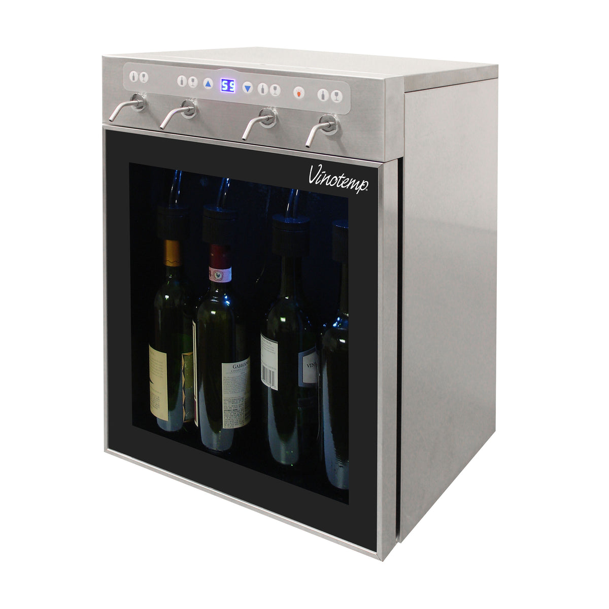 Vinotemp VT-PRWINEDIS4S WineSteward Wine Dispenser with Push Button Control, 4 Bottle Capacity, in Stainless Steel