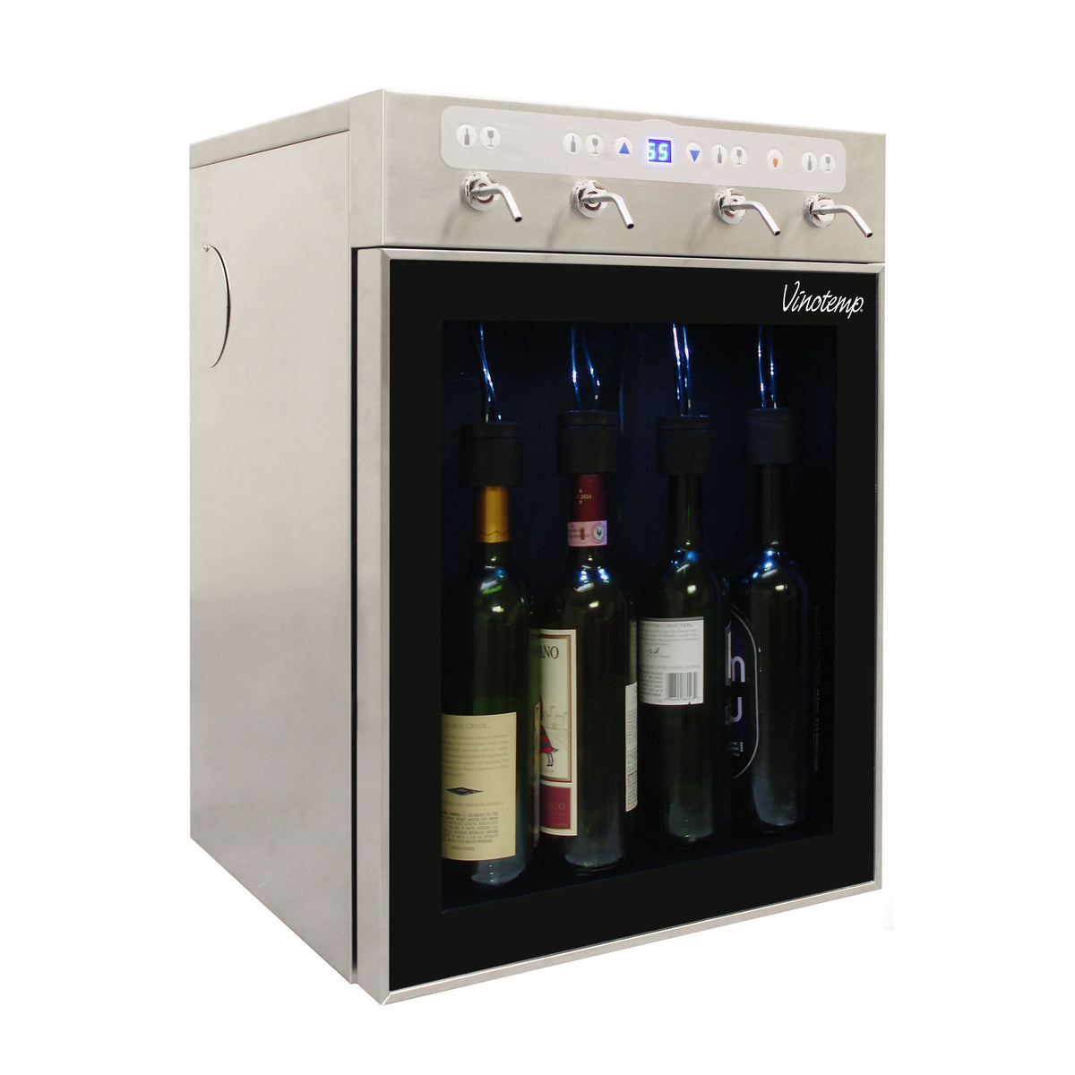 Vinotemp VT-PRWINEDIS4S WineSteward Wine Dispenser with Push Button Control, 4 Bottle Capacity, in Stainless Steel