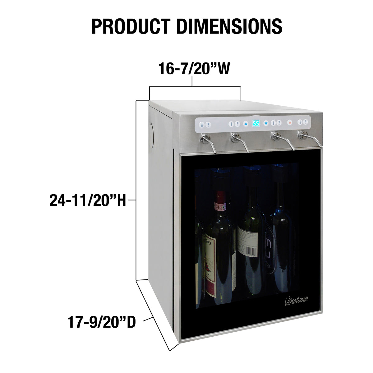 Vinotemp VT-PRWINEDIS4S WineSteward Wine Dispenser with Push Button Control, 4 Bottle Capacity, in Stainless Steel