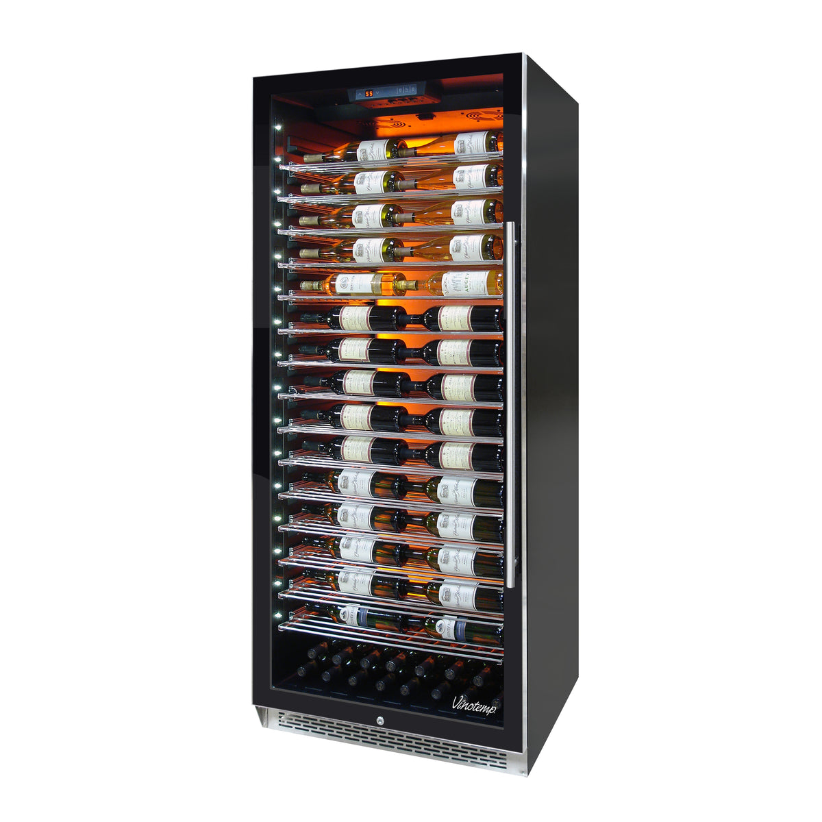 Vinotemp EL-300COMM Backlit Series Commercial 300 Wine Cooler, Left Hinge, 188 Bottle Capacity, in Black (EL-300COMM-L)