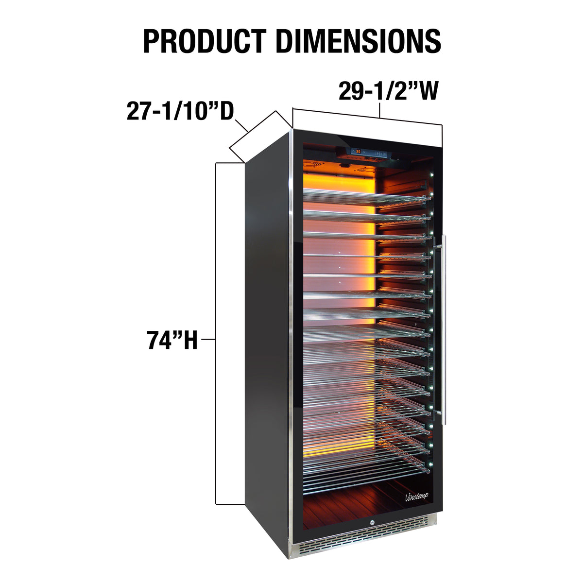 Vinotemp EL-300COMM Backlit Series Commercial 300 Wine Cooler, Left Hinge, 188 Bottle Capacity, in Black (EL-300COMM-L)