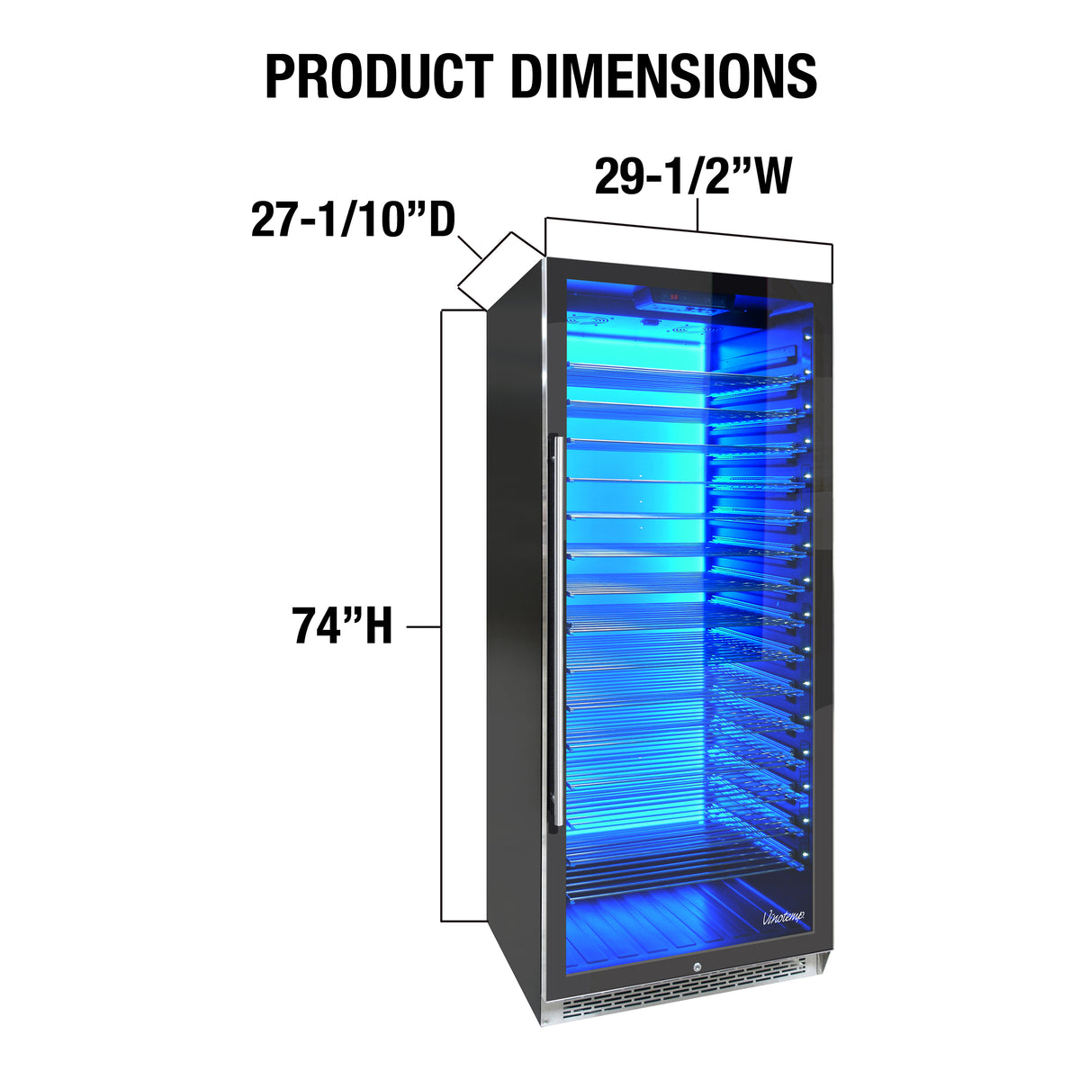 Vinotemp EL-300COMM Backlit Series Commercial 300 Wine Cooler, Right Hinge, 188 Bottle Capacity, in Black