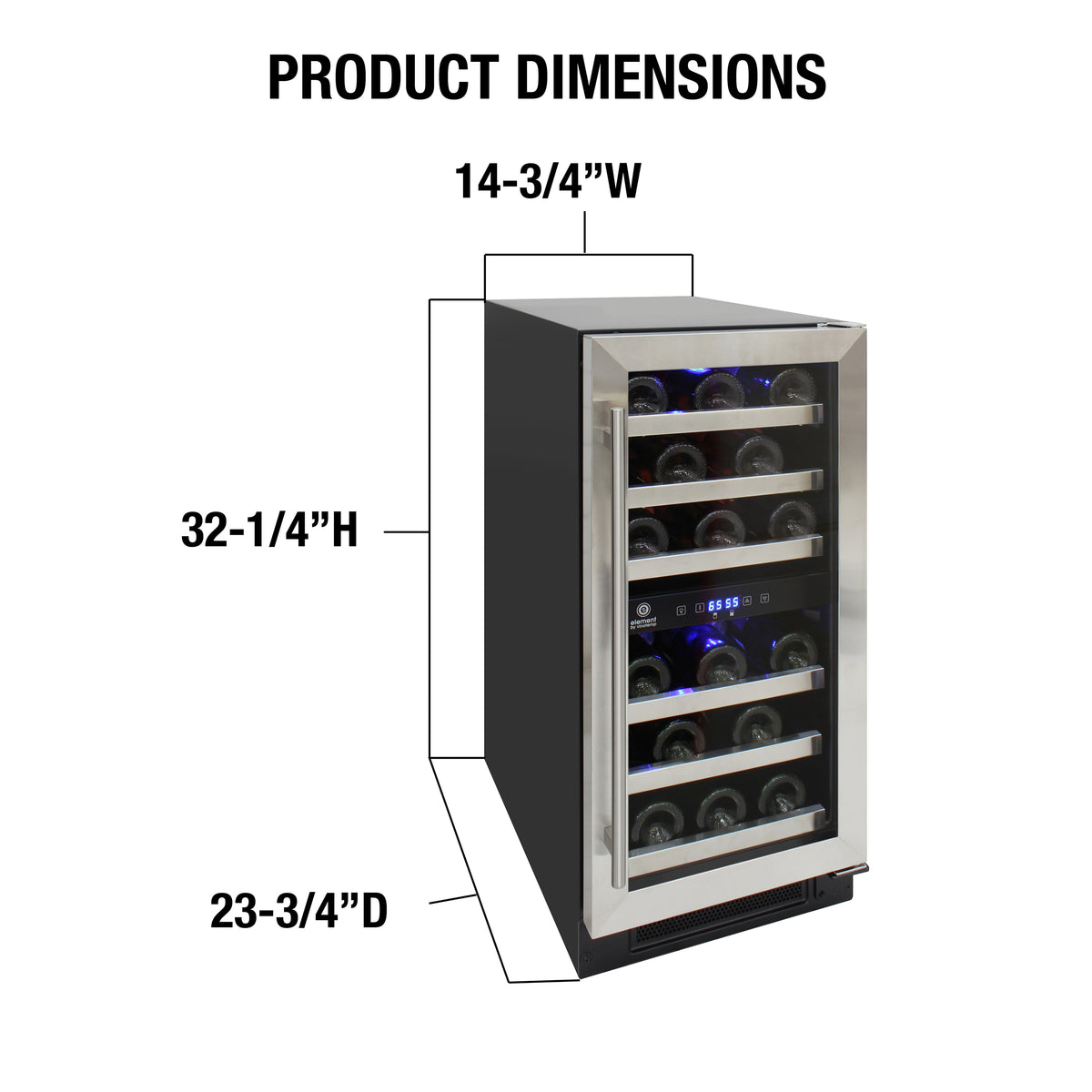 Vinotemp EL-WCU113 Connoisseur Series Compact Dual-Zone Wine Cooler, 28 Bottle Capacity, in Stainless Steel (EL-WCU101-03)