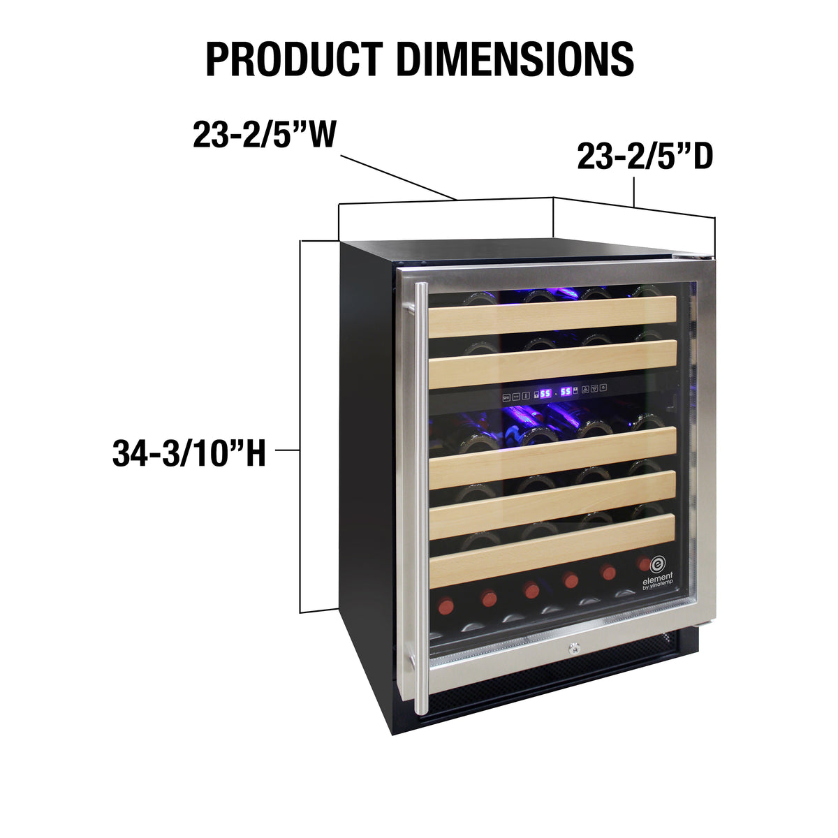 Vinotemp EL-46WCST Connoisseur Series 46 Dual-Zone Wine Cooler, Right Hinge, 46 Bottle Capacity, in Stainless Steel