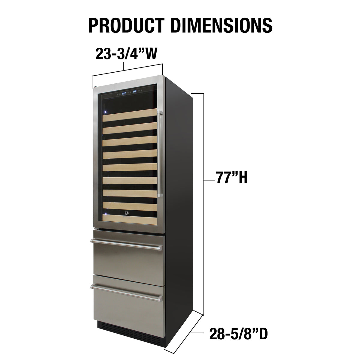 Vinotemp EL-BWC108 Connoisseur Series Dual-Zone Wine and 2 Drawer Beverage Cooler, Left Hinge, 108 Bottles & 100 12 oz Can Capacity, Stainless Steel