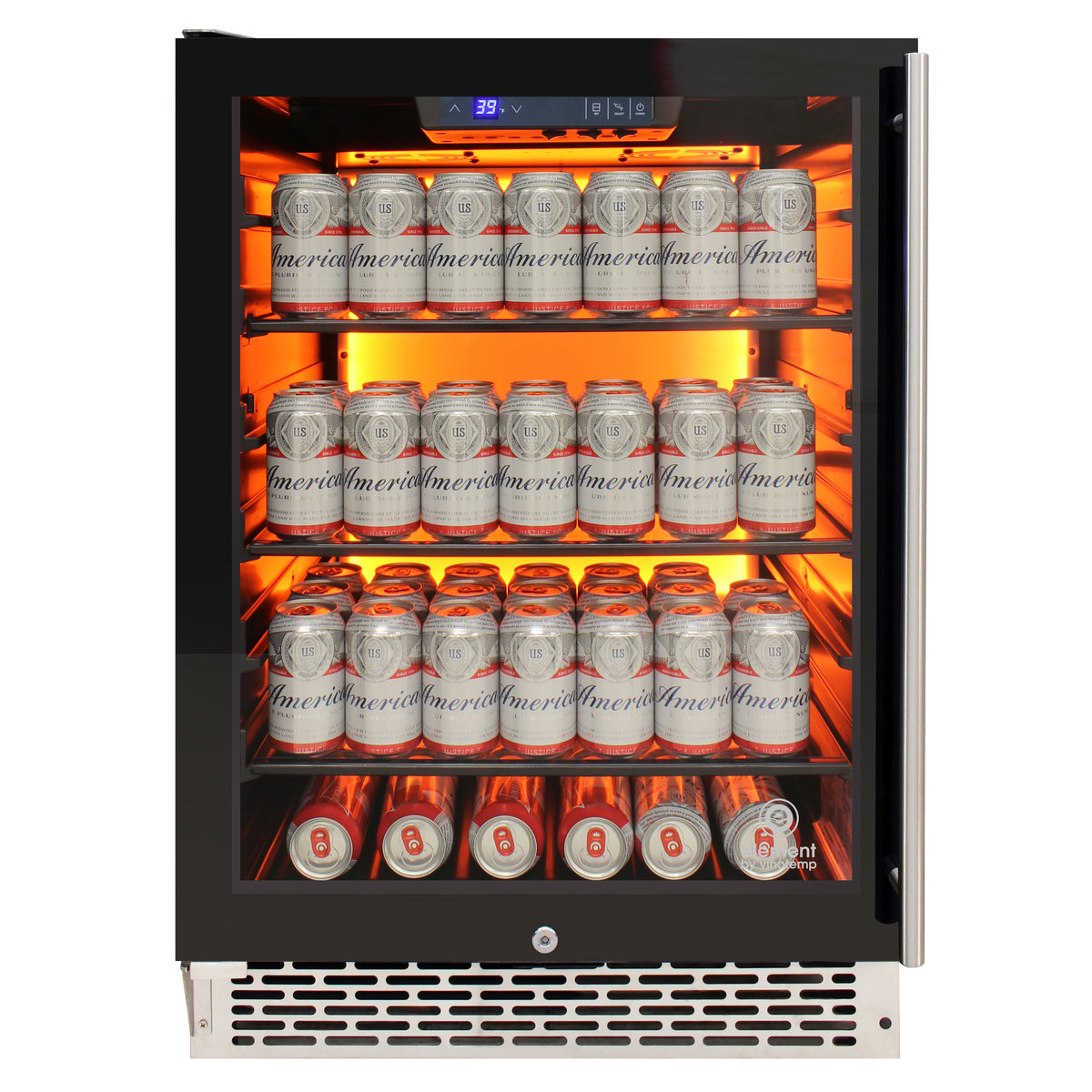 Vinotemp EL-54BCCOMM Backlit Series Commercial Beverage Cooler, Left Hinge, 117 Can Capacity, in Black (EL-54BCCOMM-L)