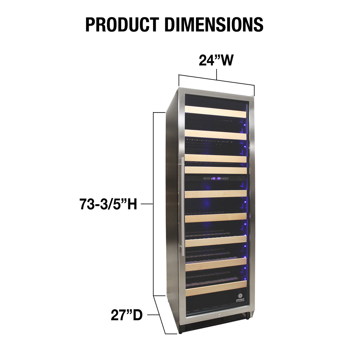 Vinotemp EL-168WCST Connoisseur Series 168 Dual-Zone Wine Cooler, 215 Bottle Capacity, in Stainless Steel