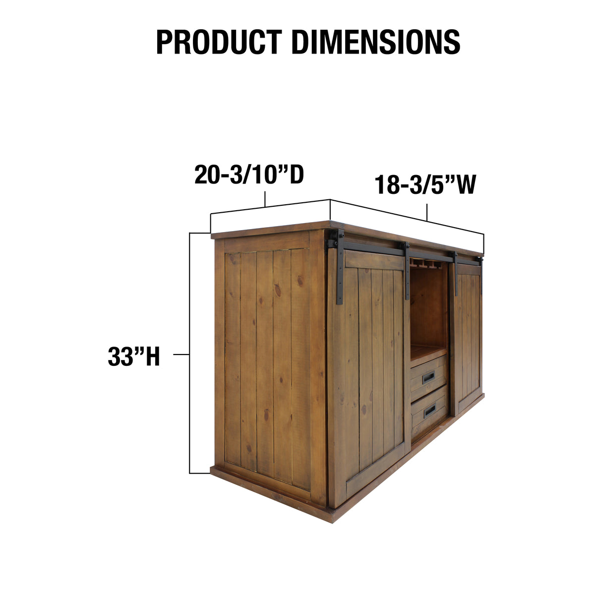 Vinotemp VT-RUSTICRED3D Rustic Wood Wine Cellar Credenza with Sliding Barn Doors, 65" x 38", in Golden Oak