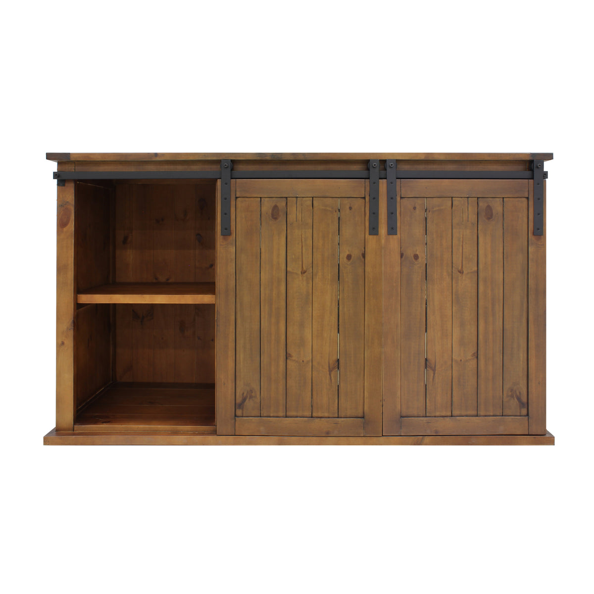 Vinotemp VT-RUSTICRED3D Rustic Wood Wine Cellar Credenza with Sliding Barn Doors, 65" x 38", in Golden Oak