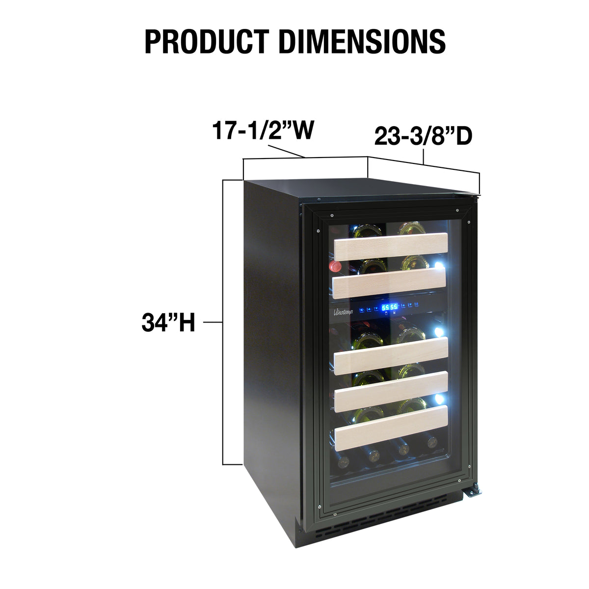 Vinotemp VT-18PR28 Private Reserve Series Panel Ready Dual-Zone 18" Wine Cooler, 32 Bottle Capacity, in Black