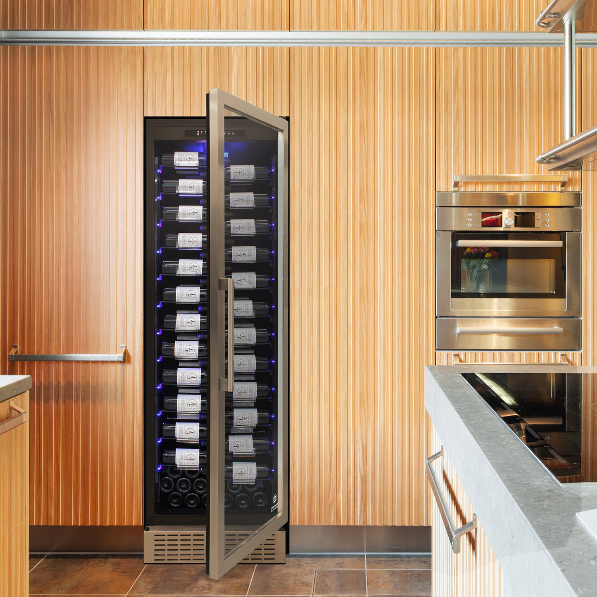 Vinotemp EL-168ZZ-SSD Connoisseur Series Single-Zone Wine Cooler with Forward Facing Label Racking, 157 Bottle Capacity, in Stainless Steel