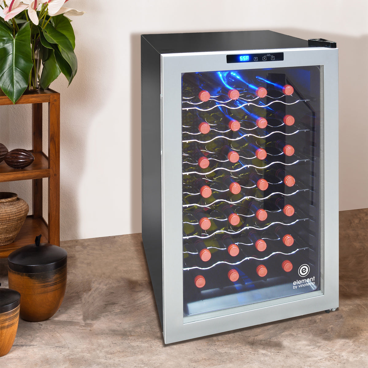 Vinotemp EL-28SILC Butler Series Wine Cooler with Touch Screen Controls, 28 Bottle Capacity, in Silver