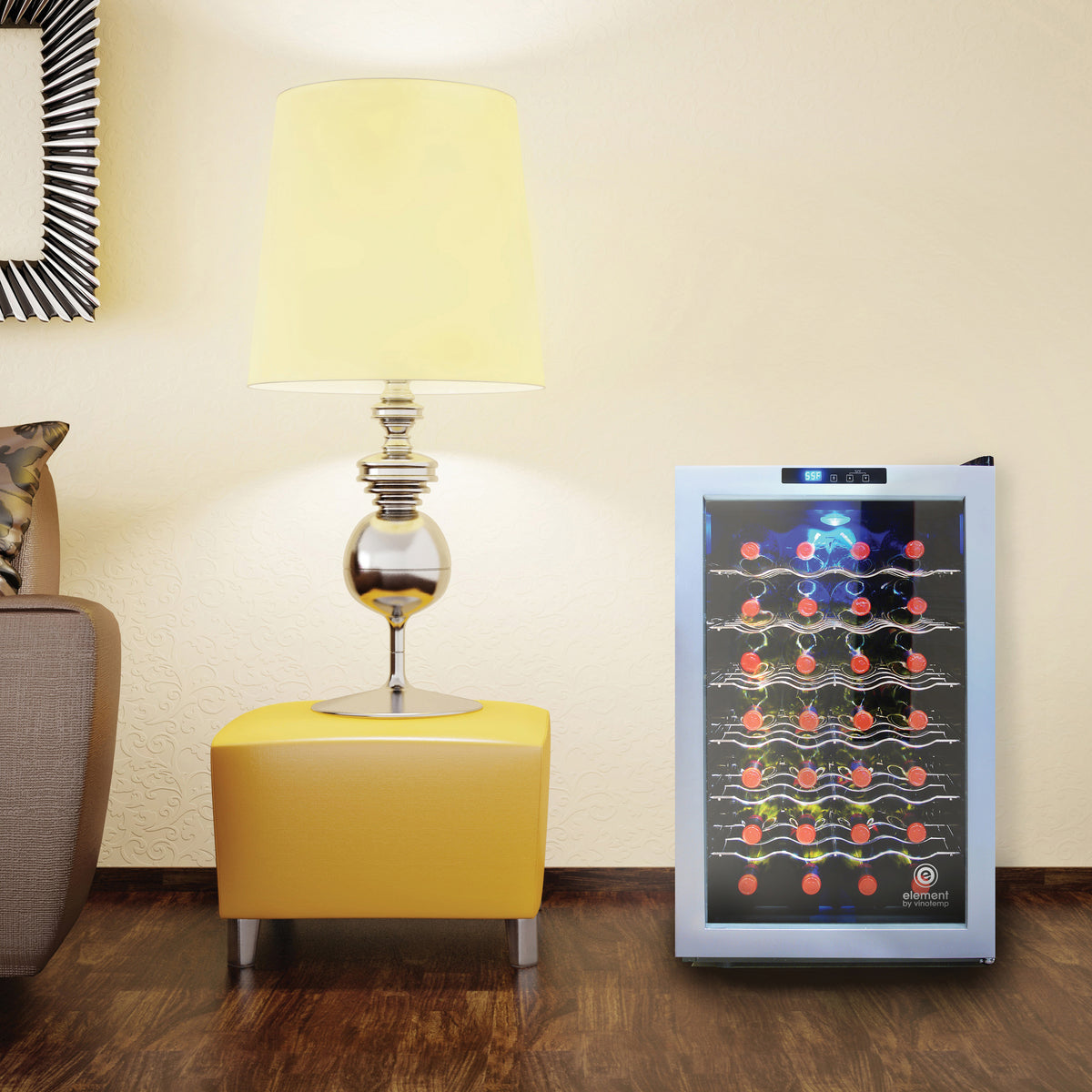 Vinotemp EL-28SILC Butler Series Wine Cooler with Touch Screen Controls, 28 Bottle Capacity, in Silver