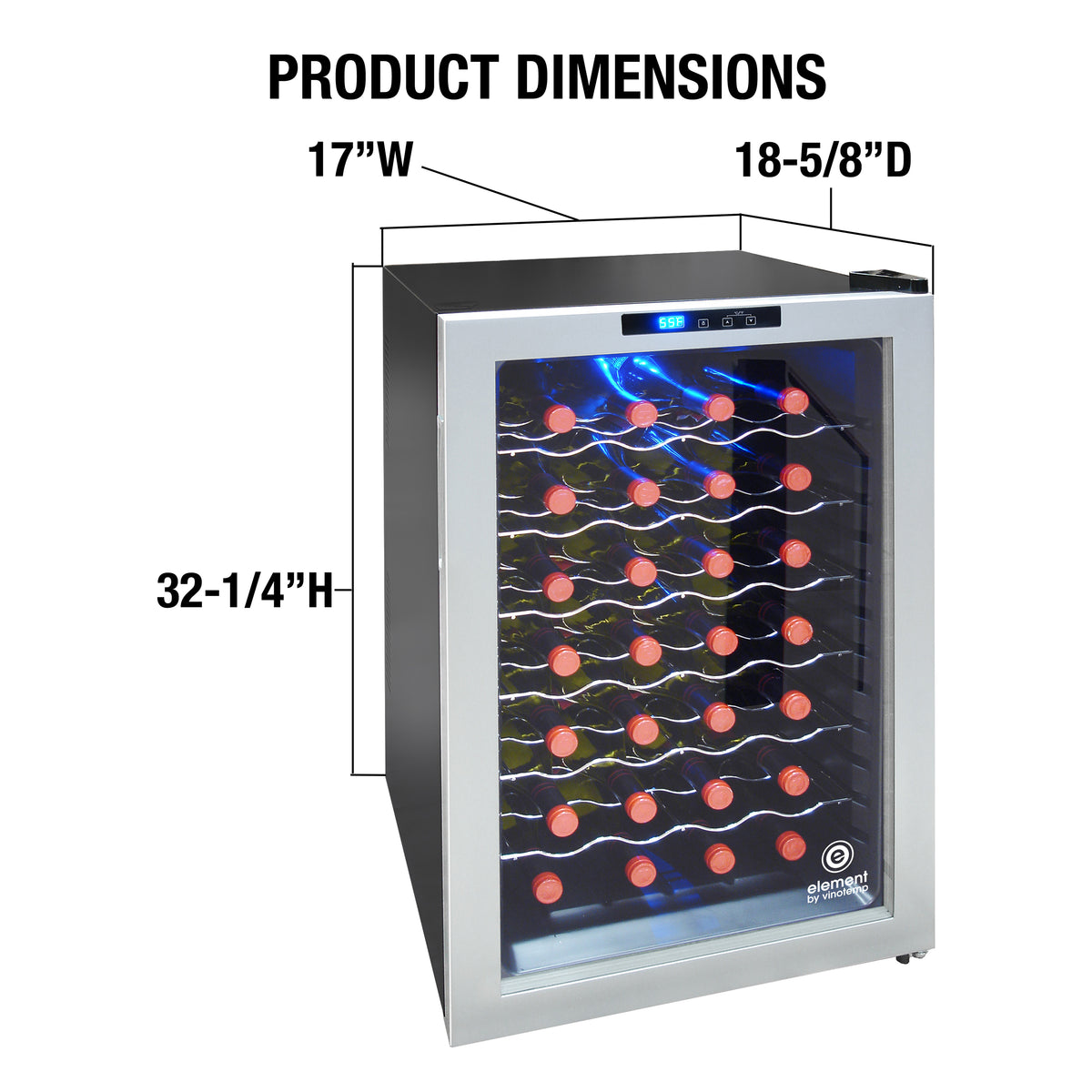 Vinotemp EL-28SILC Butler Series Wine Cooler with Touch Screen Controls, 28 Bottle Capacity, in Silver