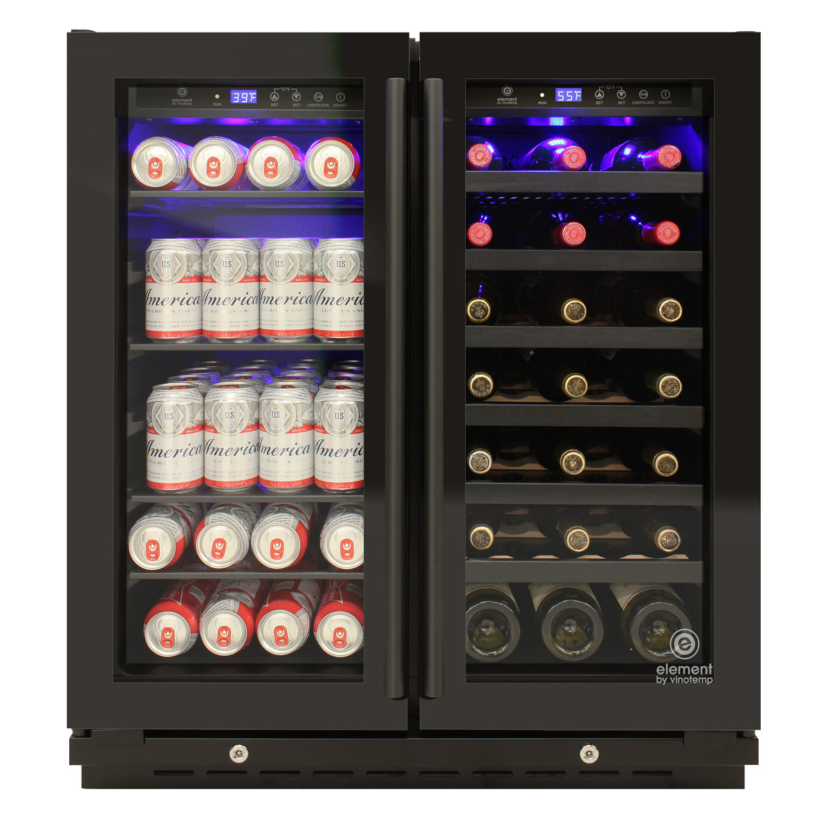 Vinotemp EL-BWC101 Butler Series Wine and Beverage Cooler, 33 Bottle and 101 12 oz Can Capacity, in Black (EL-BWC101-01)