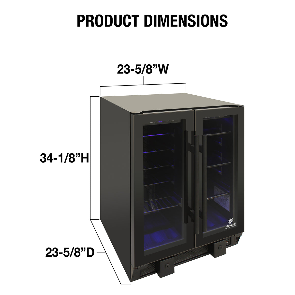 Vinotemp EL-BWC102 Butler Series Touch Screen Wine and Beverage Cooler with French Doors, 24 Bottle and 58 12 oz Can Capacity, in Black (EL-BWC102-02)