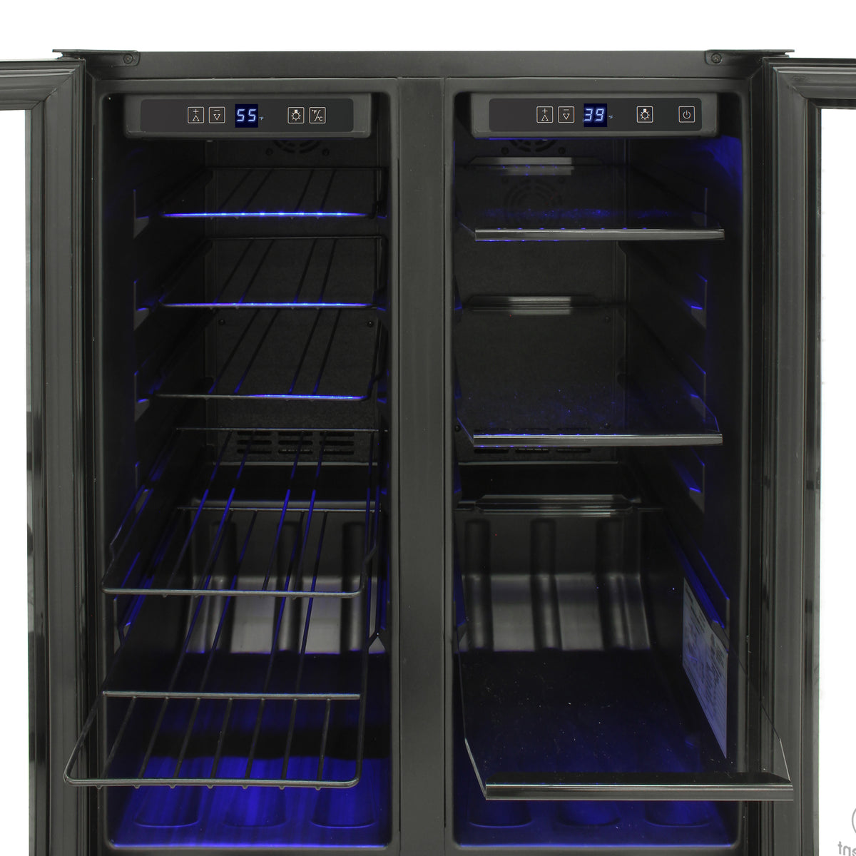Vinotemp EL-BWC102 Butler Series Touch Screen Wine and Beverage Cooler with French Doors, 24 Bottle and 58 12 oz Can Capacity, in Black (EL-BWC102-02)