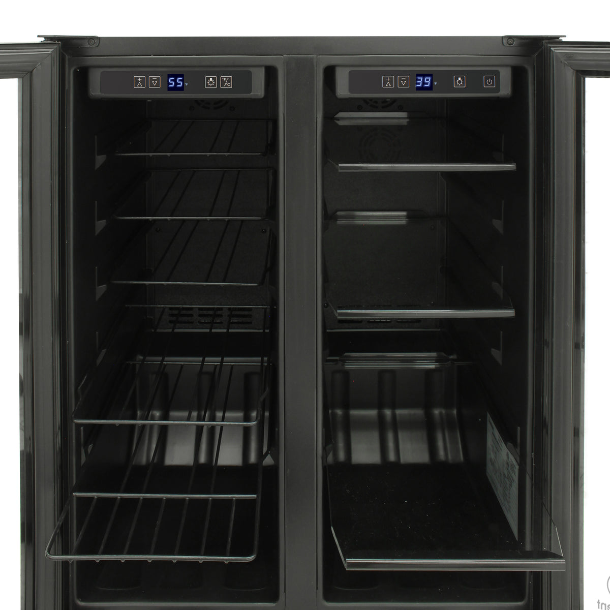 Vinotemp EL-BWC102 Butler Series Touch Screen Wine and Beverage Cooler with French Doors, 24 Bottle and 58 12 oz Can Capacity, in Black (EL-BWC102-02)