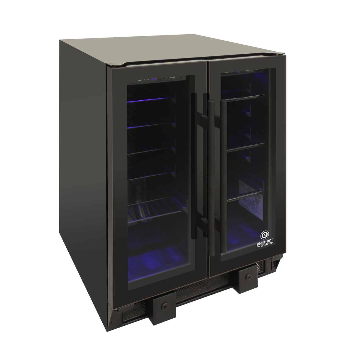 Vinotemp EL-BWC102 Butler Series Touch Screen Wine and Beverage Cooler with French Doors, 24 Bottle and 58 12 oz Can Capacity, in Black (EL-BWC102-02)