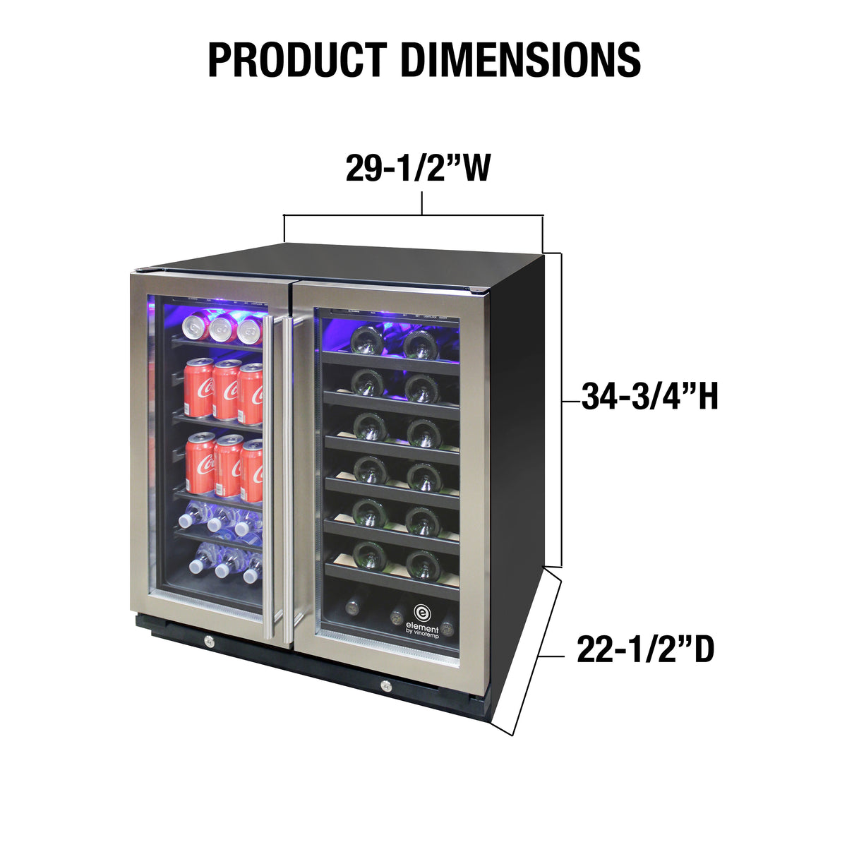 Vinotemp EL-30SWCB2D Connoisseur Series Dual-Zone 30" Wine and Beverage Cooler, 33 Bottles and 101 12 oz Can Capacity, in Black