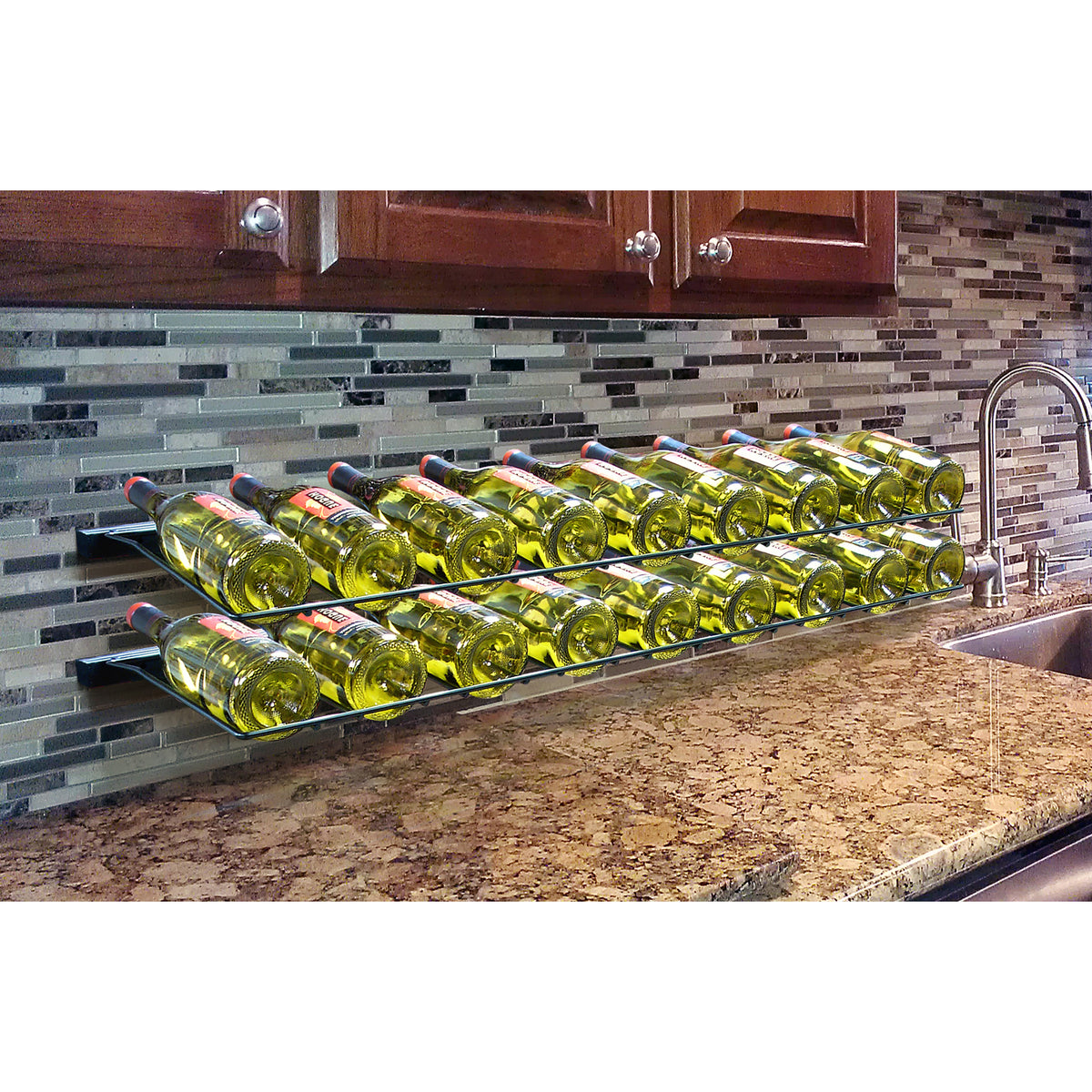 Vinotemp EP-TDISPRACK Epicureanist 9-Bottle Wall-Mounted Display Rack, 37"W x 12 3/4"D x 3"H, in Black