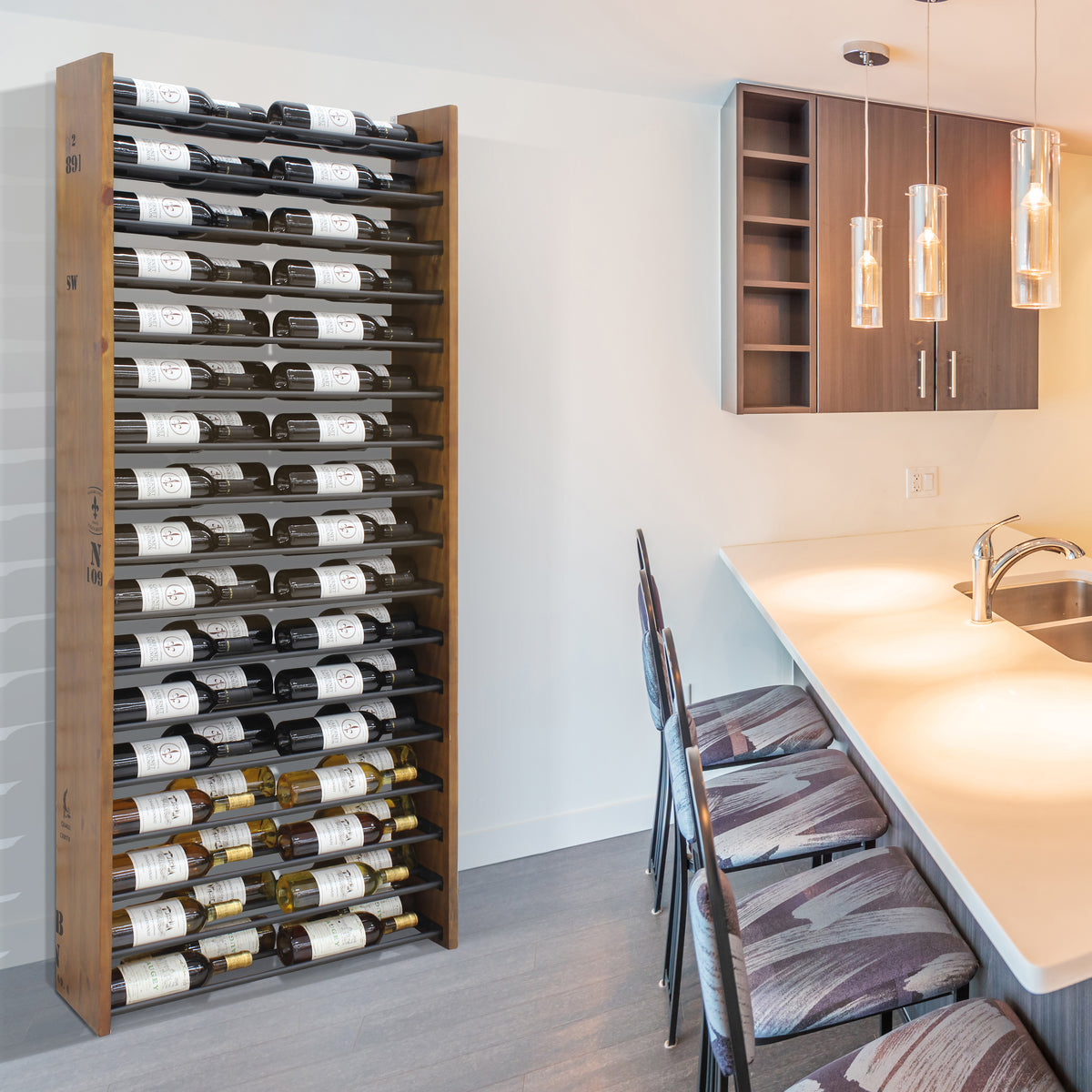 Vinotemp EP-HZWALL2D Wall-Mounted Wine Shelf with Horizontal Display Racks, 68 Bottle Capacity, in Walnut